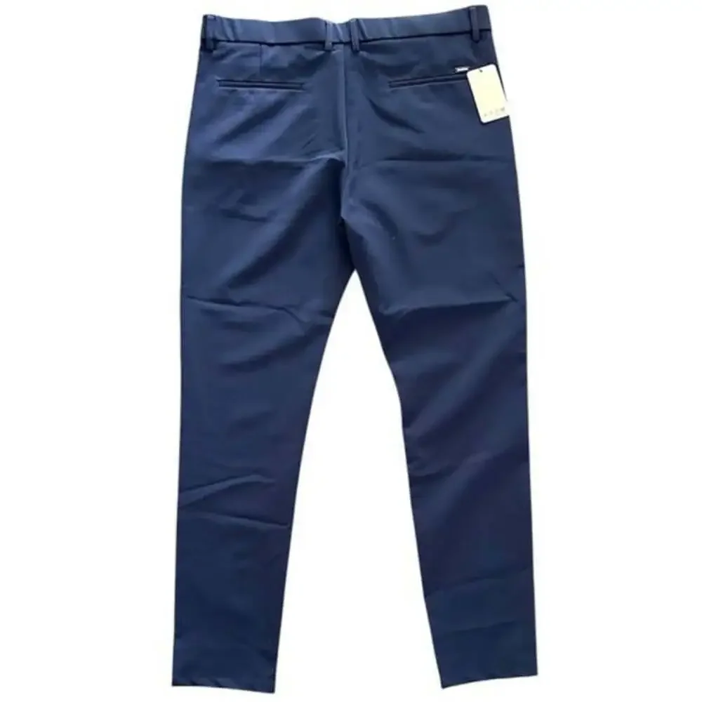 Plaid&Plain Men's Stretch Dress Pants Slim Fit Skinny Navy Blue 38Wx32L